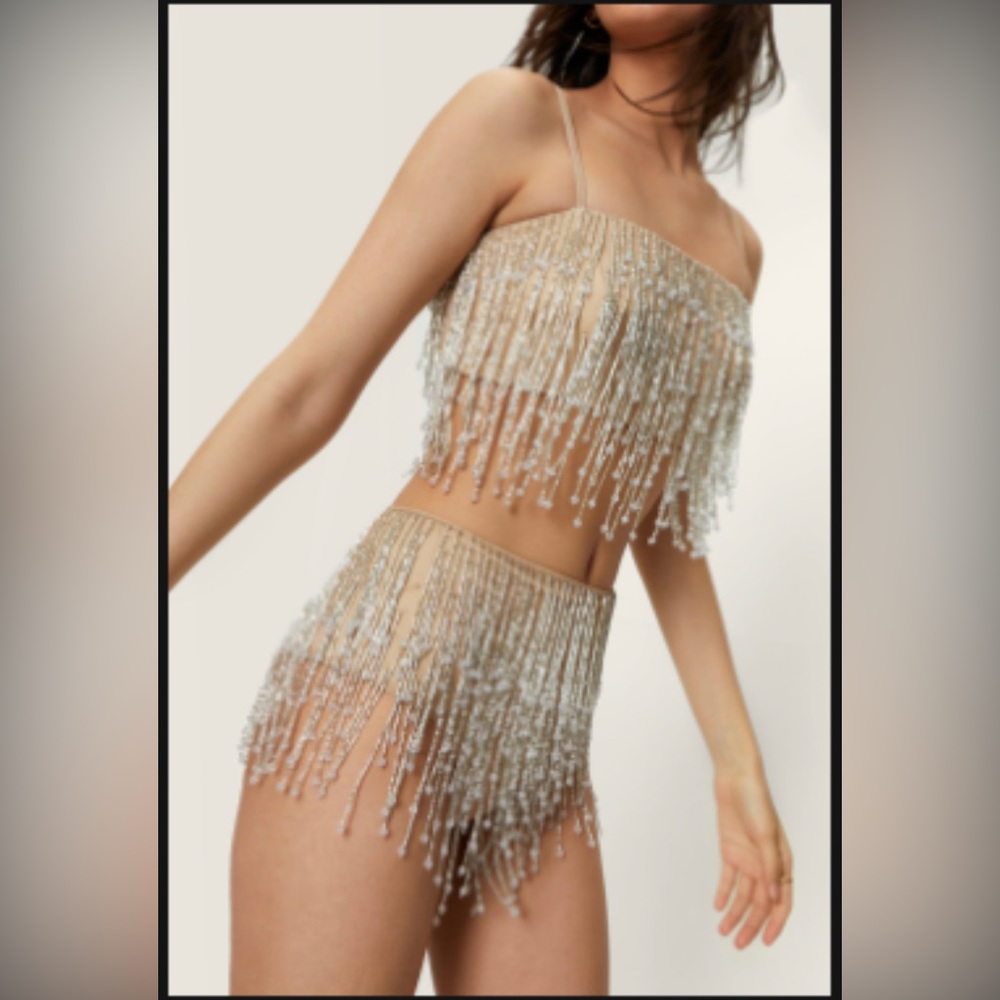NWT | Festival Tassel Set IN SILVER/NUDE | sizes M & L | never worn